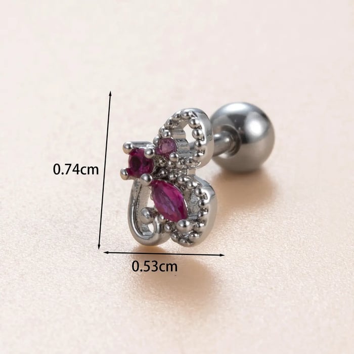 1 Piece Simple Series Butterfly Copper Silver Color Zircon Women's Stud Earrings 